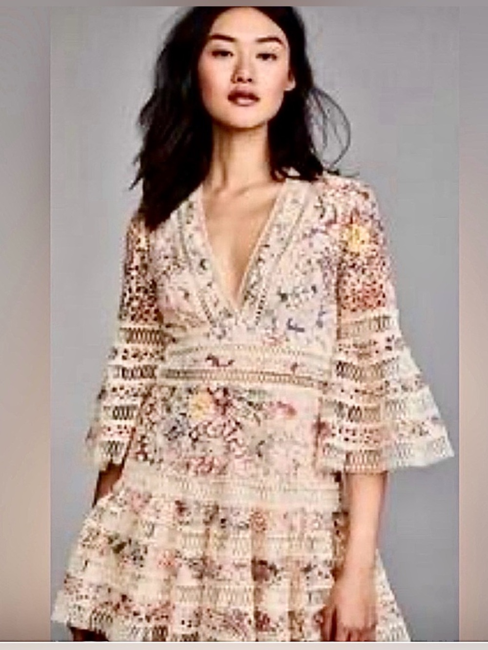 Zimmermann Loverlorn Floral Lace V-Neck Flutter Mini Dress size 0